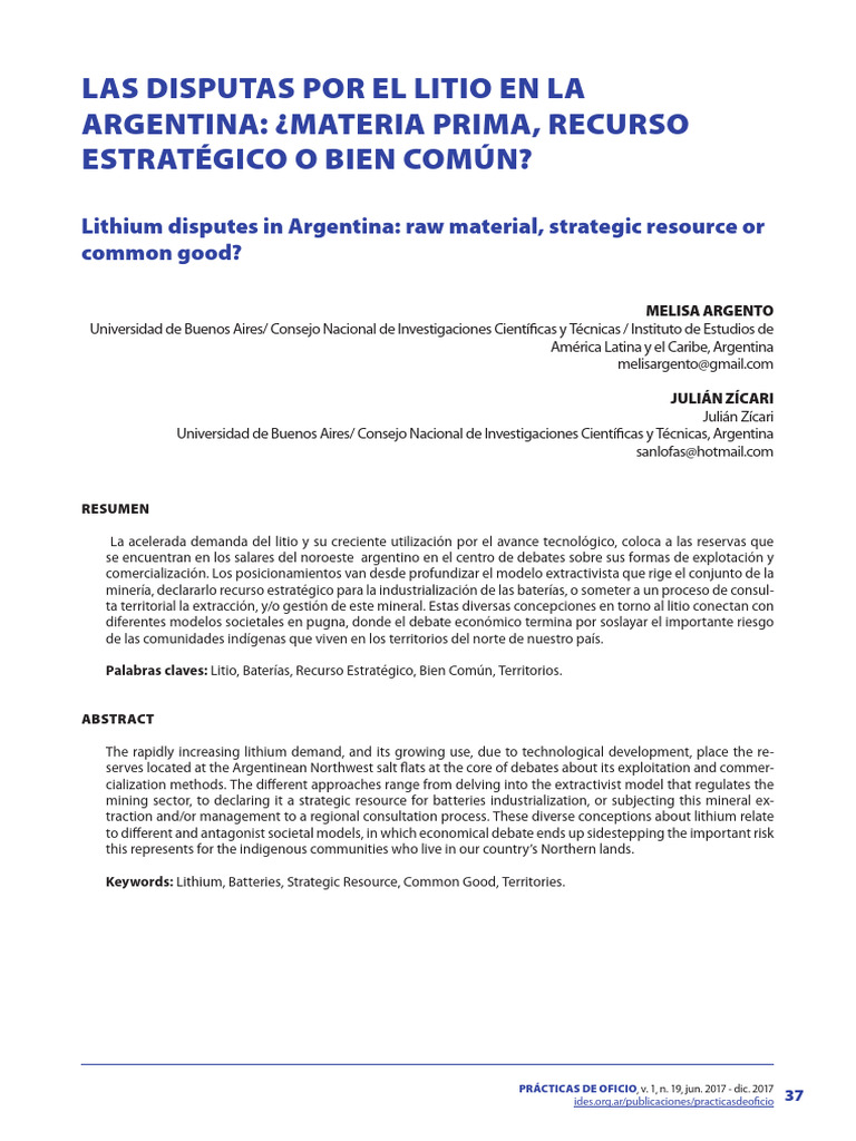Las Disputas Por El Litio en La Argentina ¿Materia Prima, Recurso ...