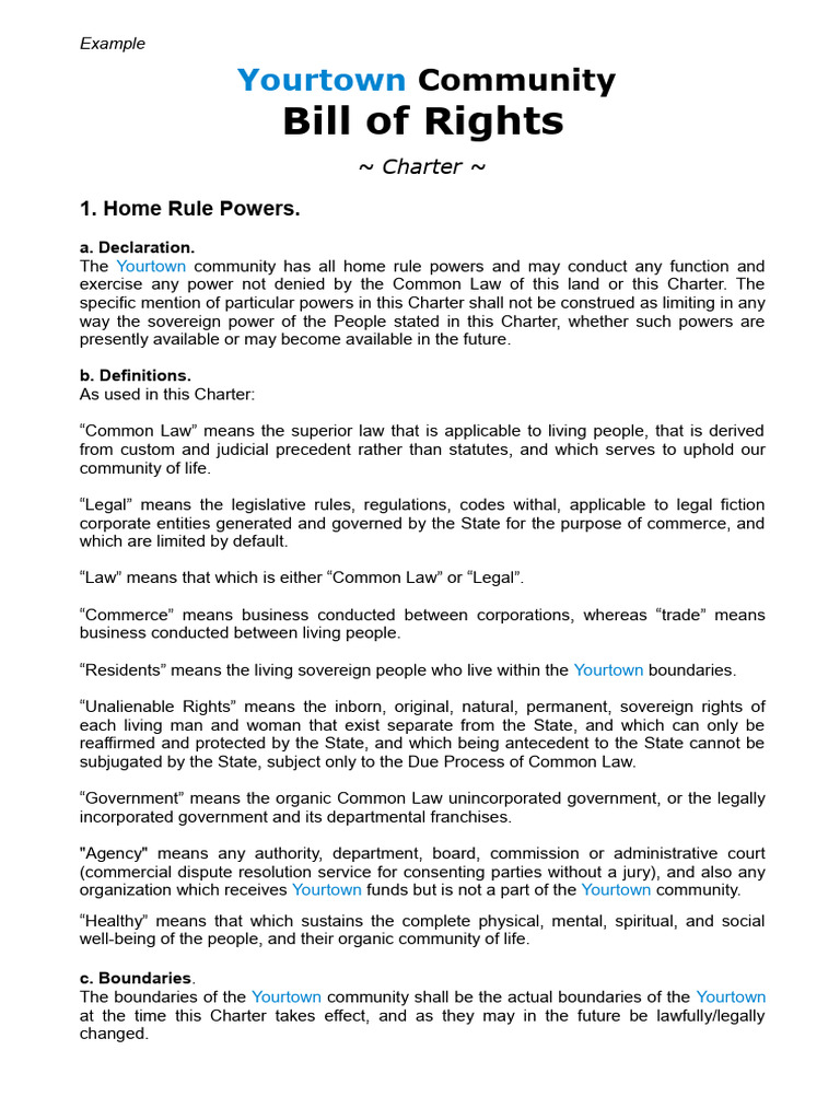 Yourtown Bill of Rights Example | PDF | Common Law | Justice