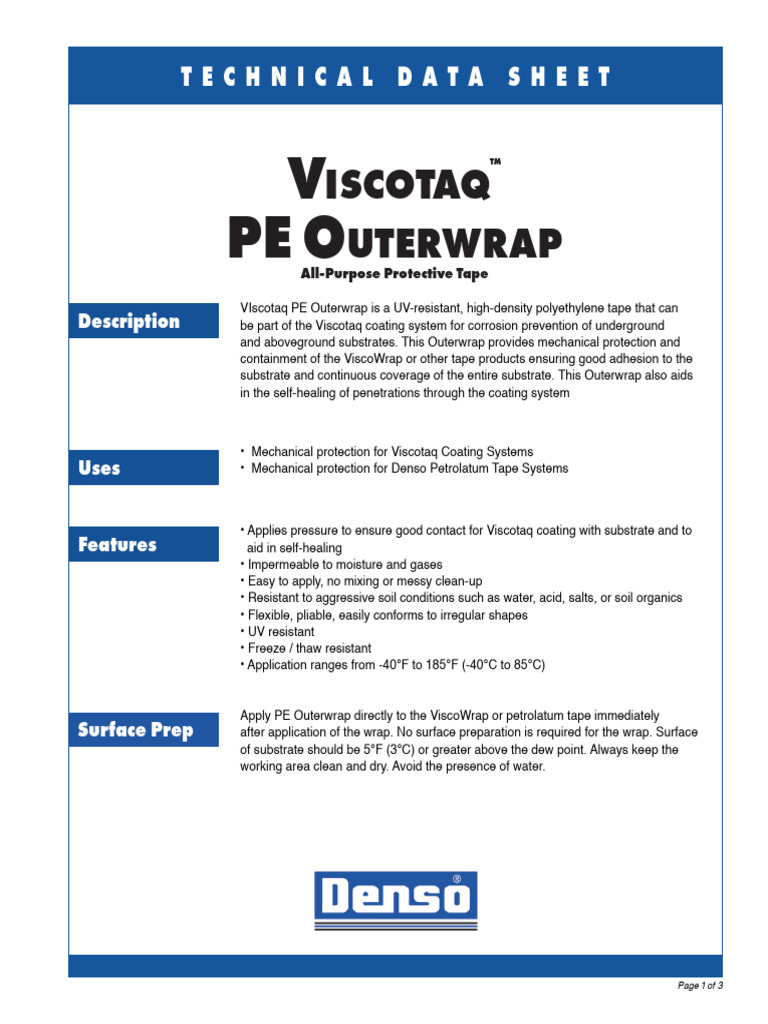WCD Viscotaq PE Outerwrap TDS | PDF | Coating | Chemistry