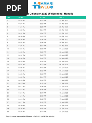 Faisalabad Ramadan Calendar 2023 Hamariweb