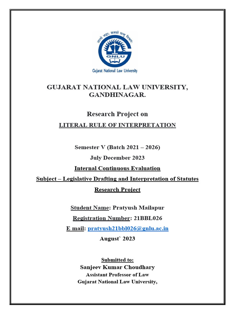 Literal Rule of Interpretation | PDF | Statutory Interpretation | Plain  Meaning Rule