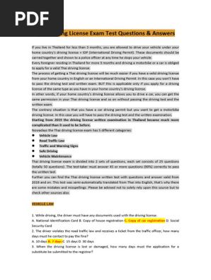 Thai Driving License Exam Test Questions & Answers