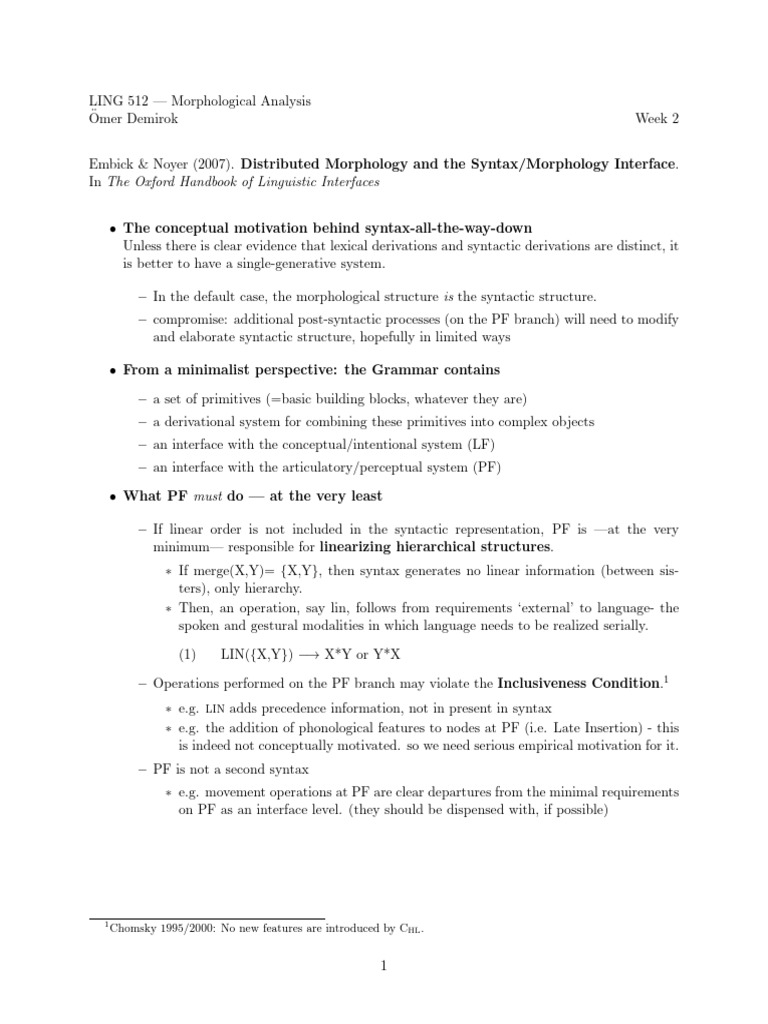 Morphological Analysis in Distributed Morphology | PDF | Syntax ...
