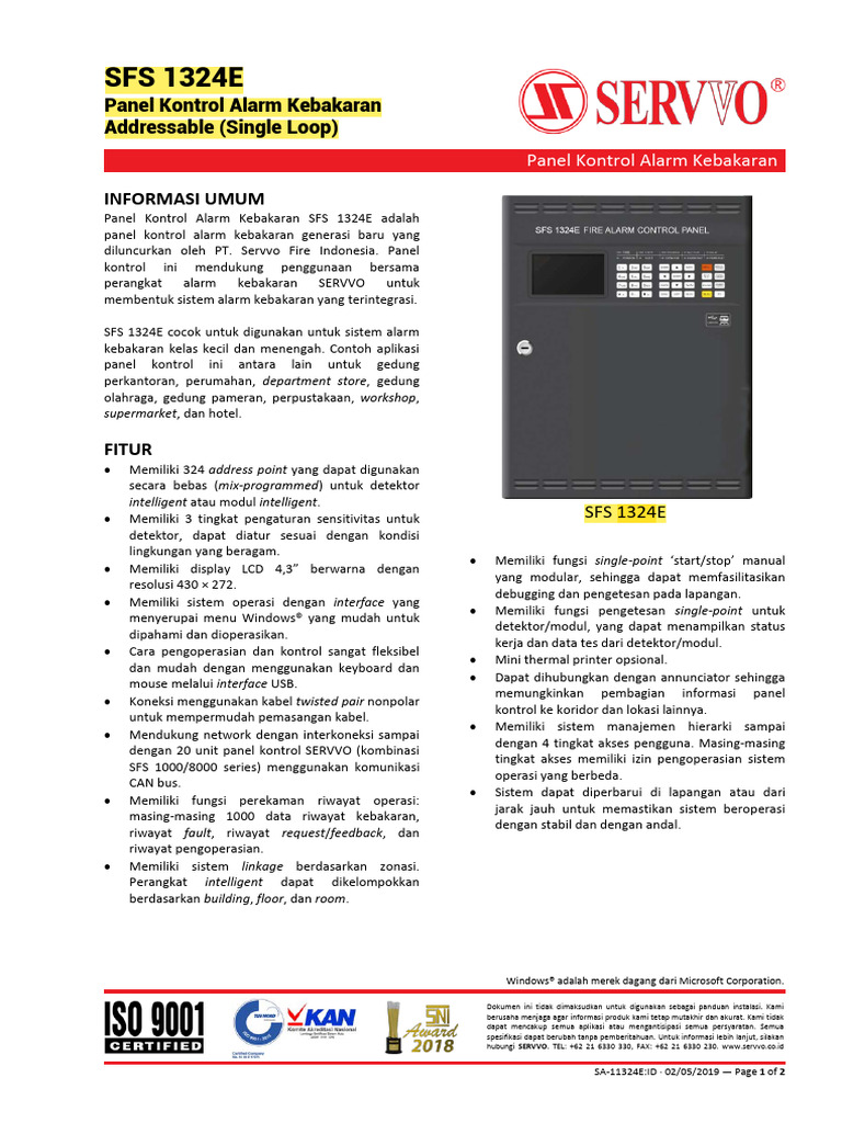 SFS 1324E Addressable Fire Alarm Control Panel (Single Loop) 324 ...