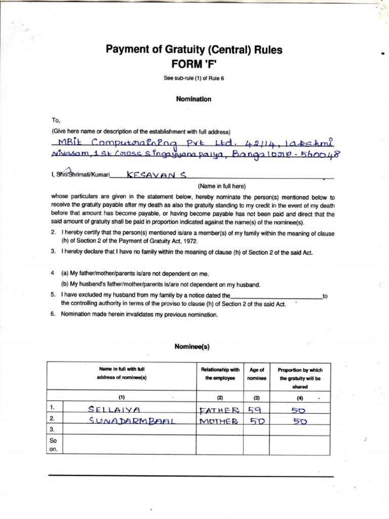 Payment of gratuity central rules from f pdf