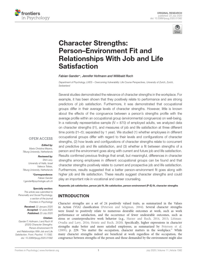 Fpsyg 11 01582 | PDF | Job Satisfaction | Validity (Statistics)