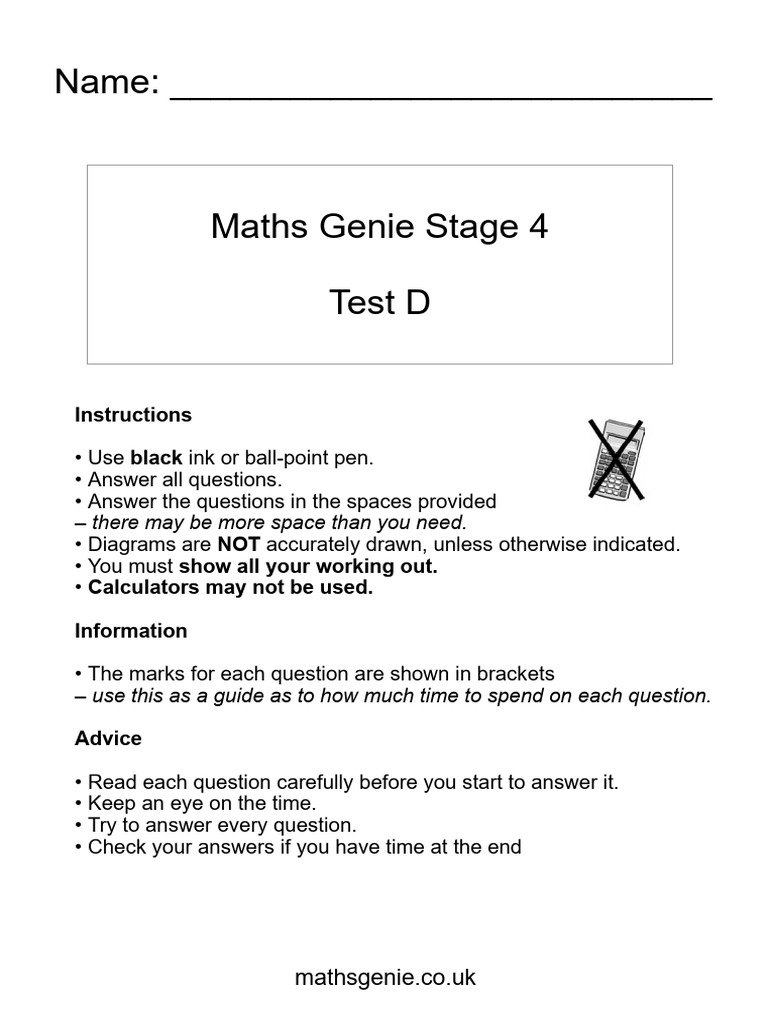 Stage 4 Maths Genie Test on Ratios | PDF