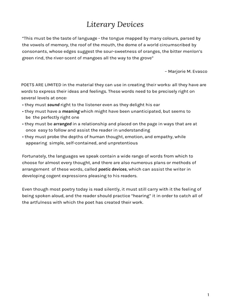 Literary Device Glossary PDF Poetry Metre (Poetry)