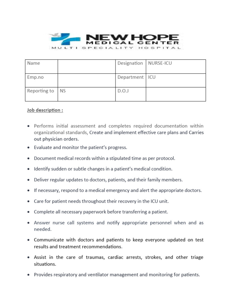 ICU Nurse Duties and Responsibilities | PDF | Patient | Intensive Care Unit