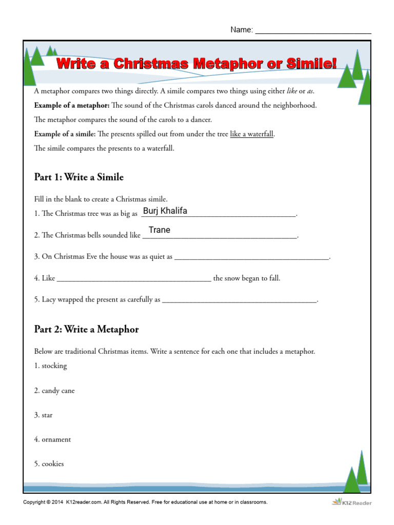 write a christmas metaphor or simile | pdf | christmas