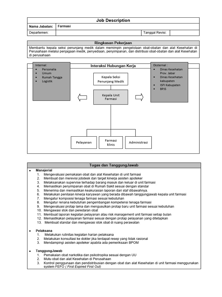 Deskripsi Pekerjaan Farmasi di Rumah Sakit | PDF