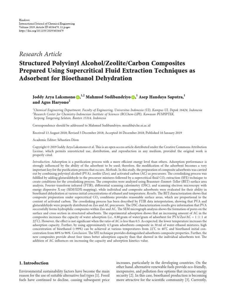 Structured Polyvinyl AlcoholZeoliteCarbon Composit PDF Adsorption Ethanol