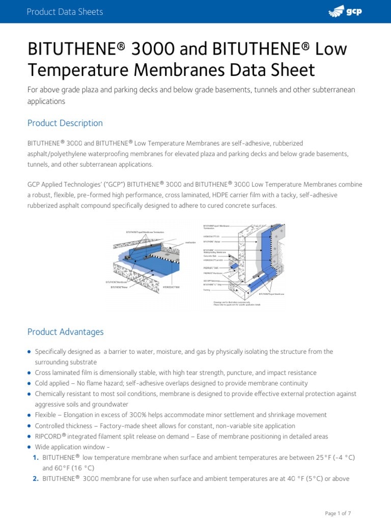 GCPAT Bituthene 3000 and Bituthene Low Temperature Membranes Us 65576 ...