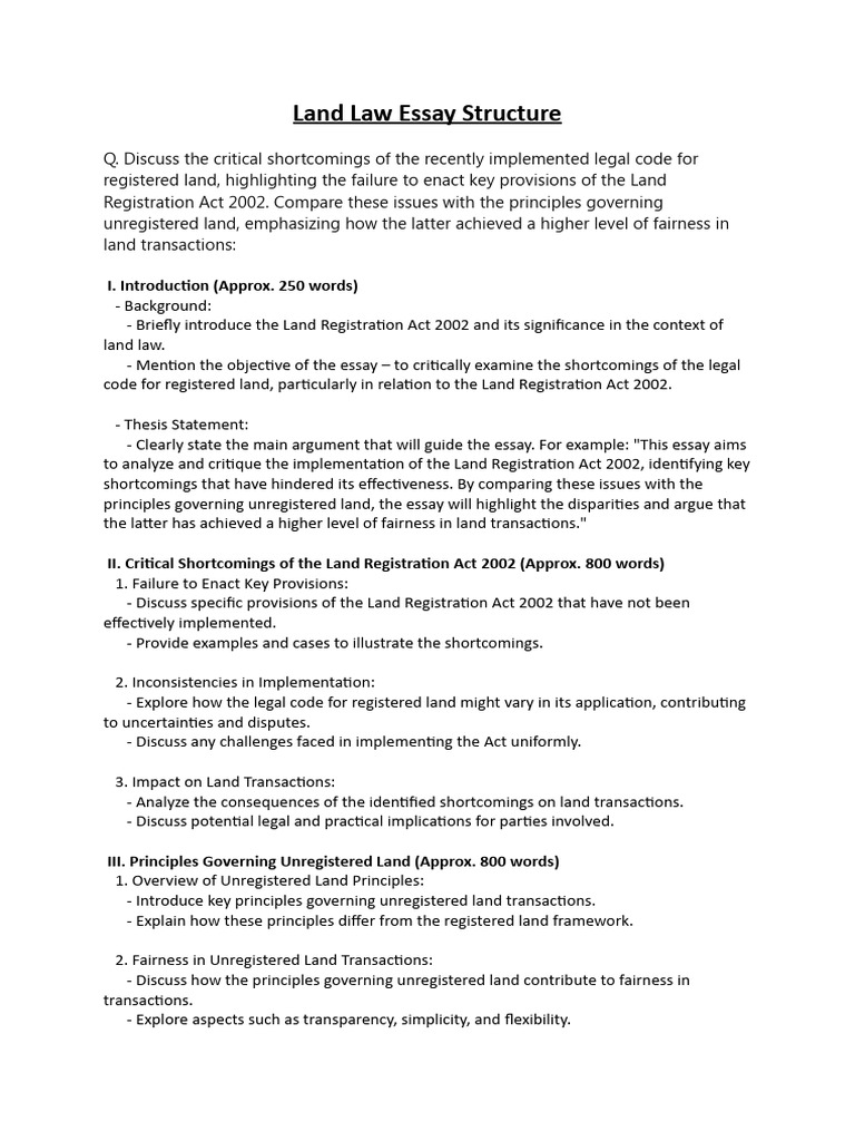 Land Law Essay Structure Download Free Pdf Essays