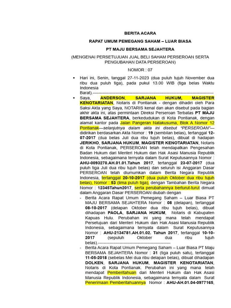 Persetujuan Jual Beli Saham PT Maju | PDF