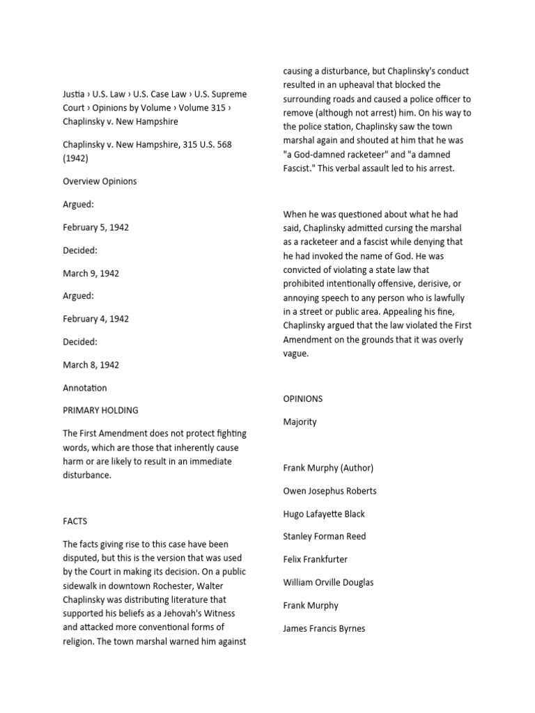 315 U. S. 568 (1942) | PDF | First Amendment To The United States ...