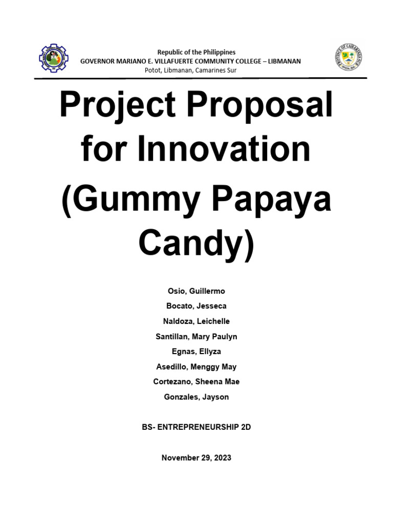 Project proposal for innovation 1 pdf candy confectionery