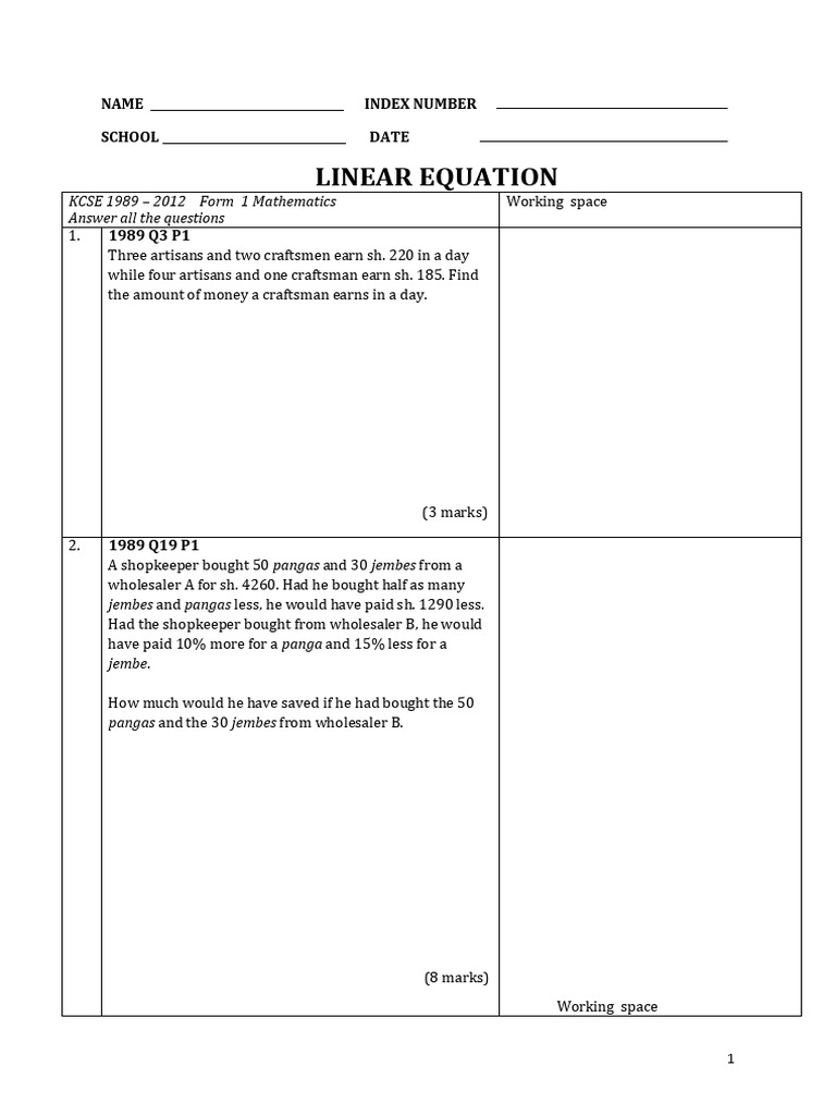Linear Equation PDF