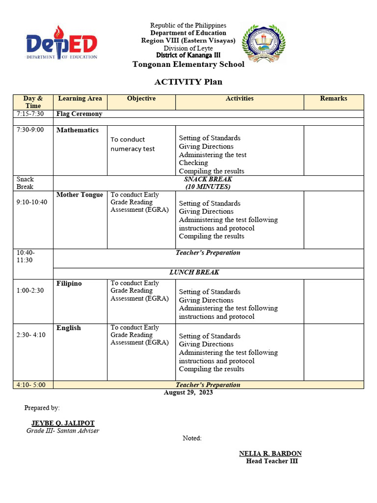 Activity Plan | PDF | Learning