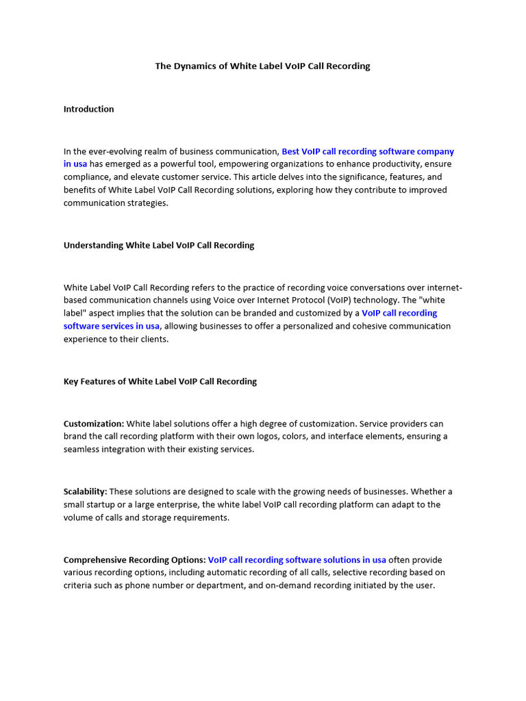 The Dynamics of White Label VoIP Call Recording | PDF | Voice Over Ip ...