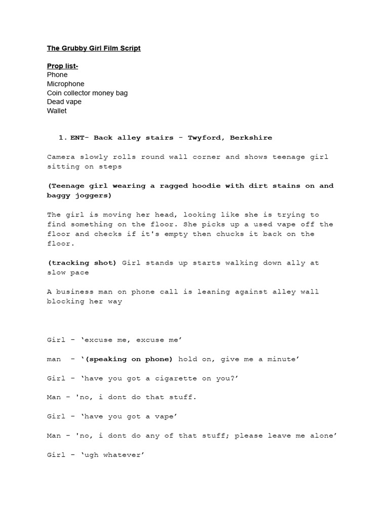 Homeless Film Script 1 | PDF | Mystery, Thriller & Crime Fiction ...
