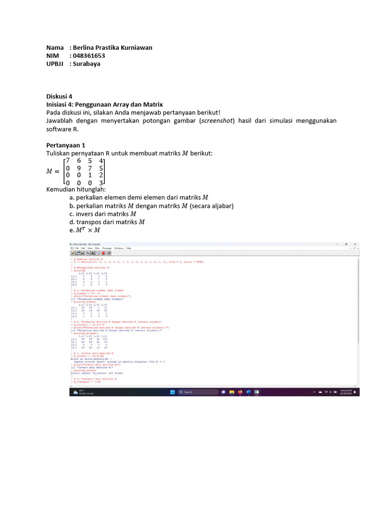 Penggunaan Array dan Matriks dalam R | PDF