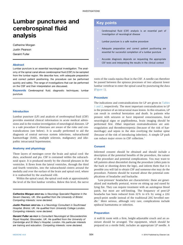 Lumbarpuncturesandcerebrospinalfluidanalysis_2016_Medicine PDF