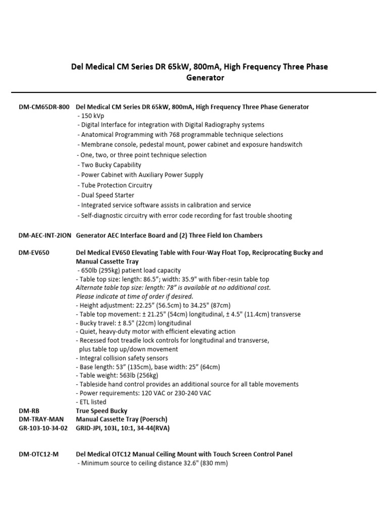 Del Medical DR Generator Specifications | PDF | Computer Hardware ...