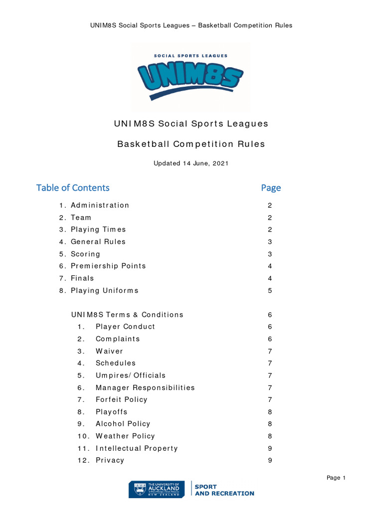 UNIM8S Basketball Rules 2021 v1 PDF Sports Sports Rules And
