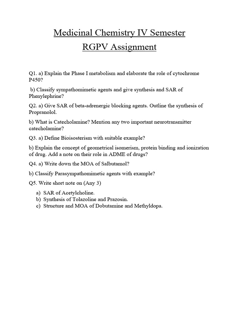 Medicinal chemistry iv semester rgpv q pdf