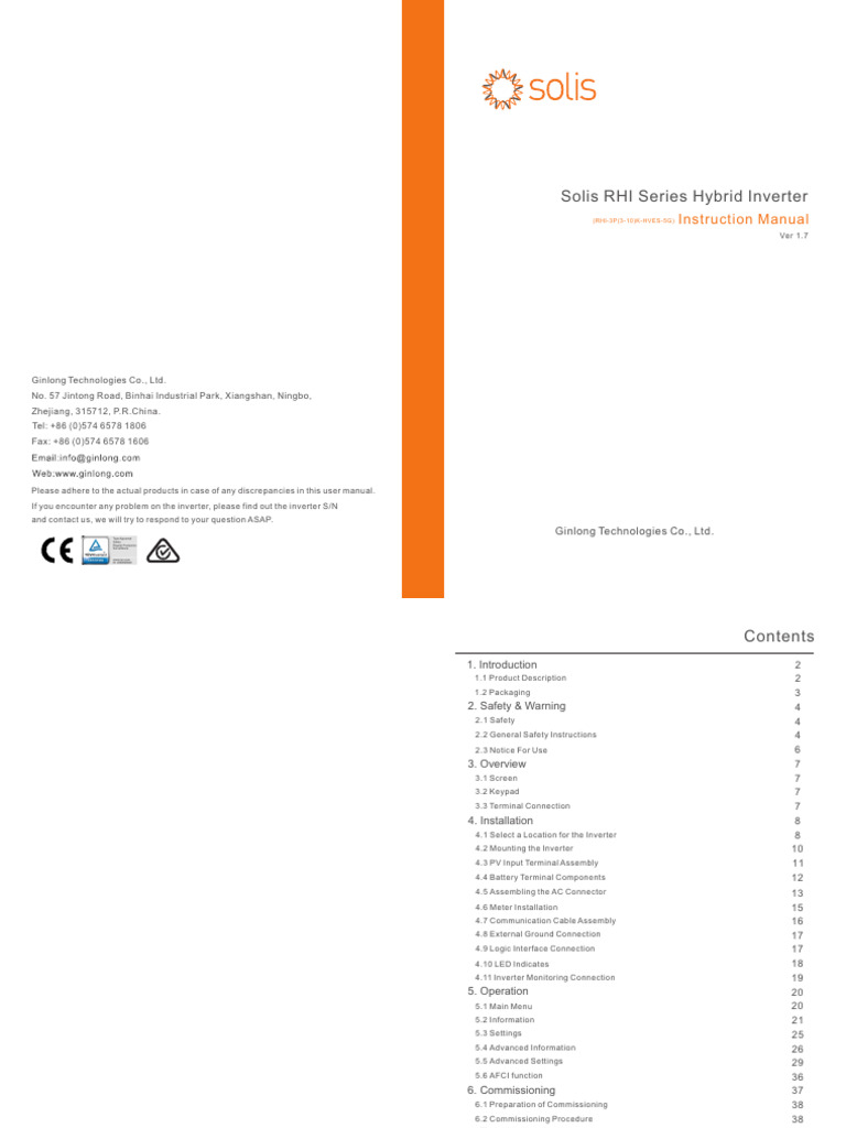 Solis RHI Series Inverter Manual | PDF | Electrical Connector | Power ...