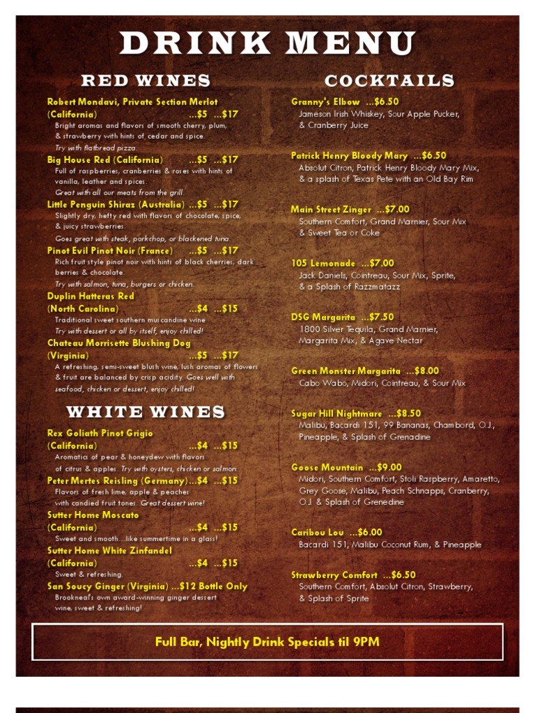Dsg Drink Menu Drink Wine