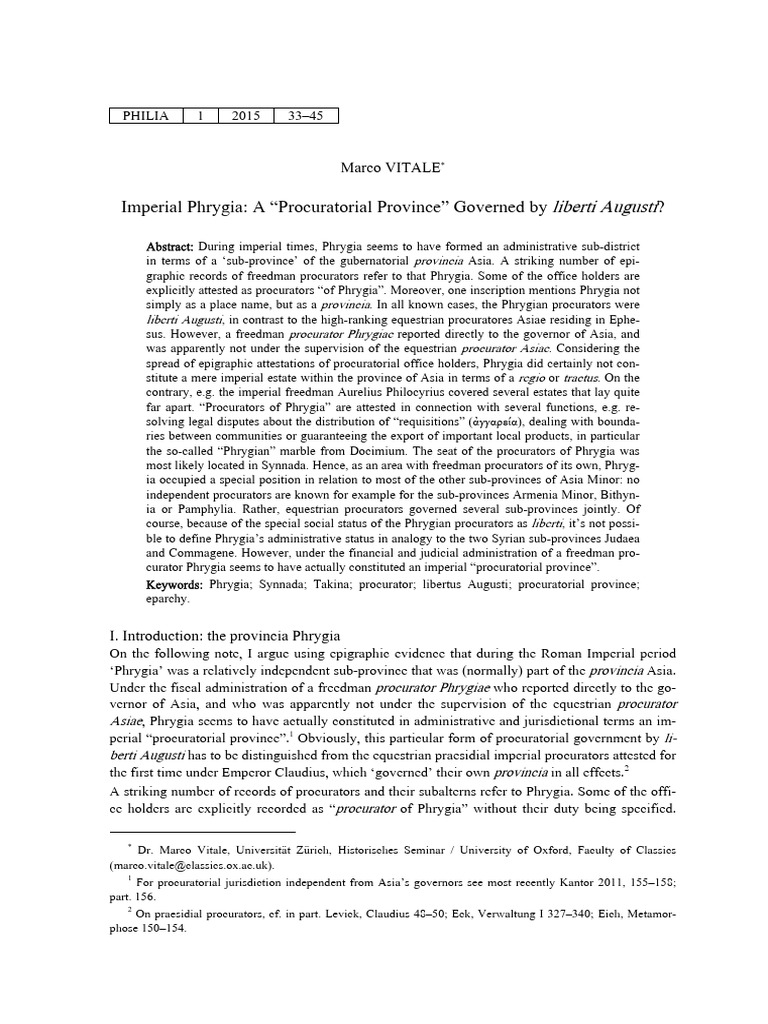 Phrygia as a Procuratorial Province | PDF | Roman Empire | Government ...