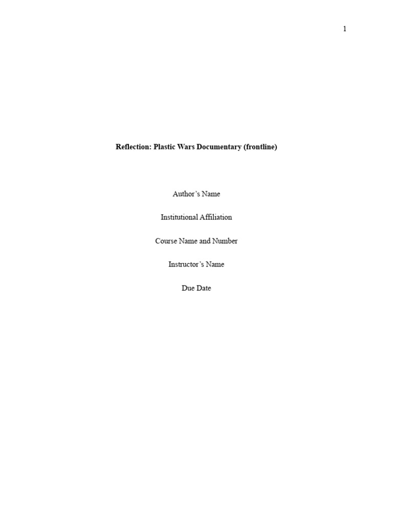 Reflection Plastic Wars Documentary (Frontline) 1 PDF Recycling