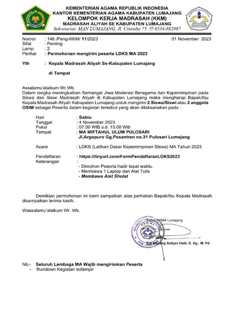 UNDANGAN LDKS MA | PDF