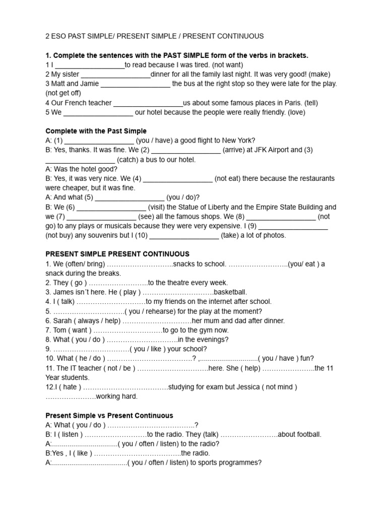 2 ESO Past Simple Present Simple Present Continuous January | PDF