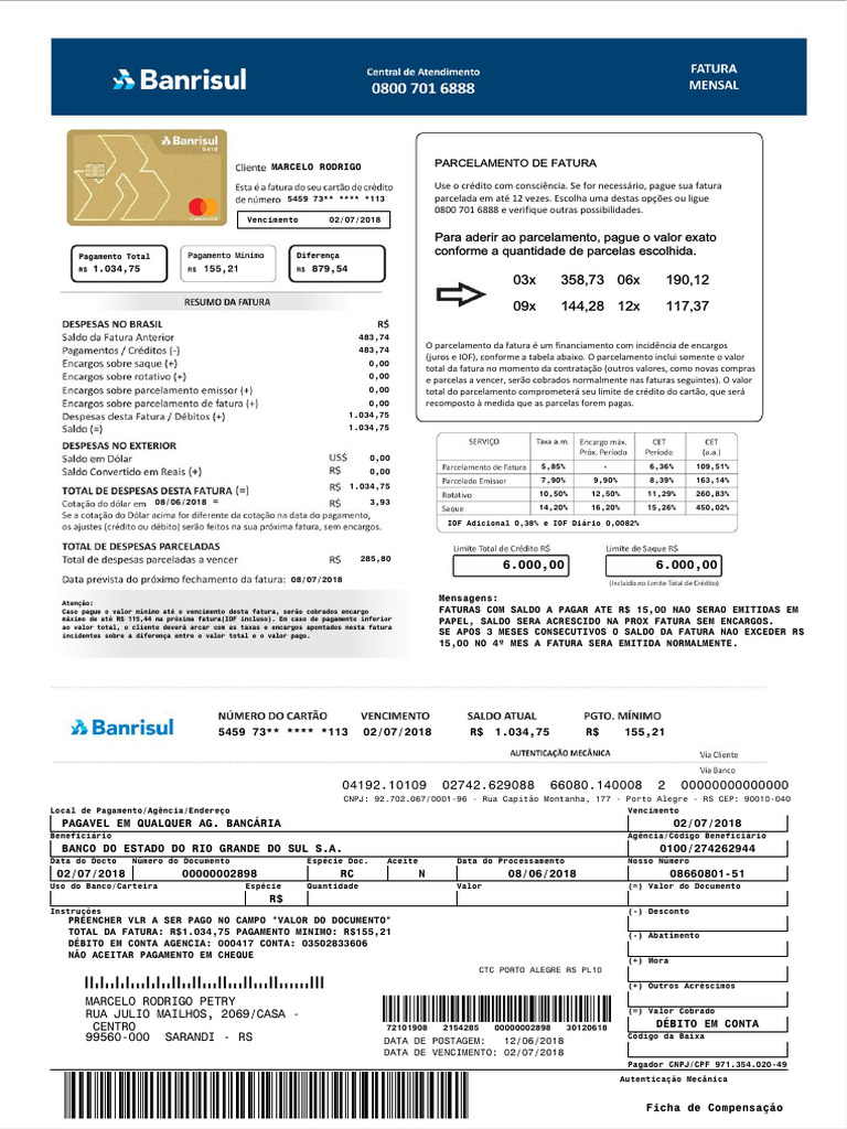 Fatura de Cartão de Crédito | PDF