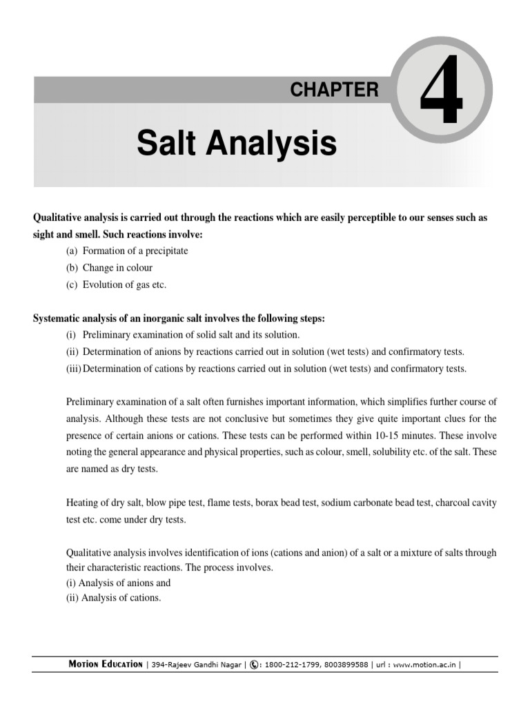 Salt Analysis: Chapter Overview | PDF