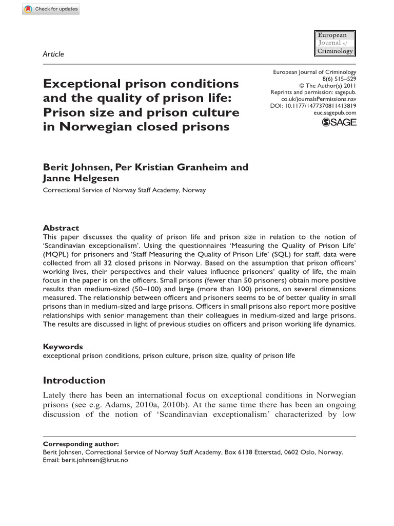 Norwegian Prison Culture and Quality of Life | PDF | Prison | Norway