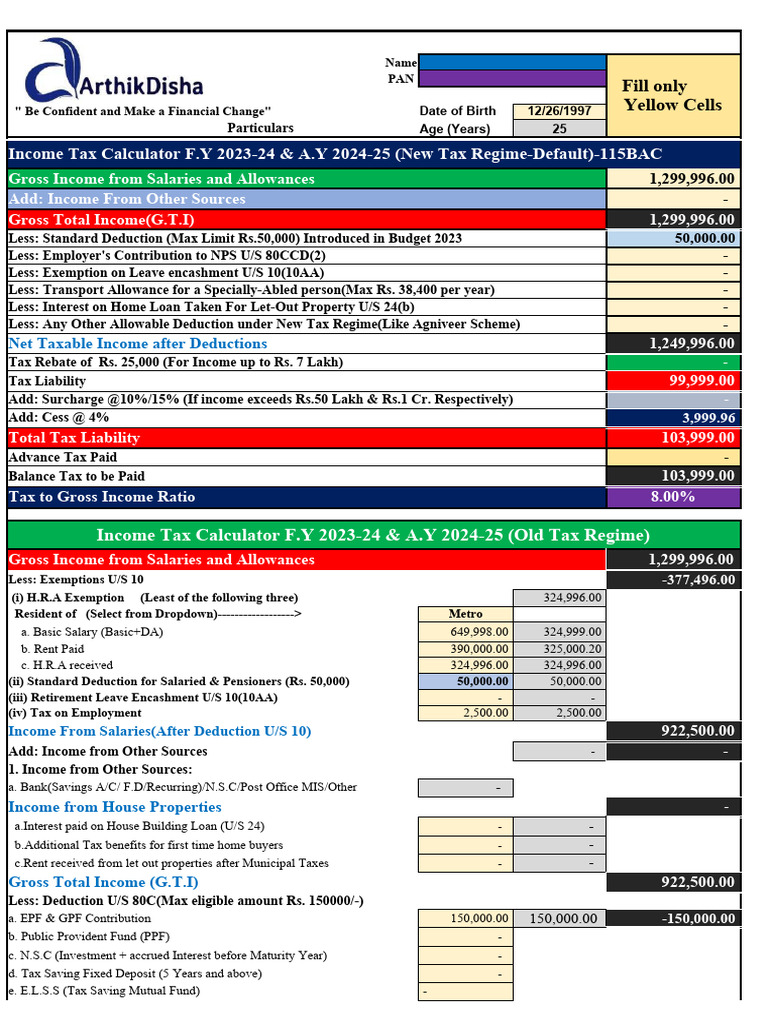 ArthikDisha IT Cal FY 2023 24 AY 2024 25 | PDF | Taxes | Tax Deduction