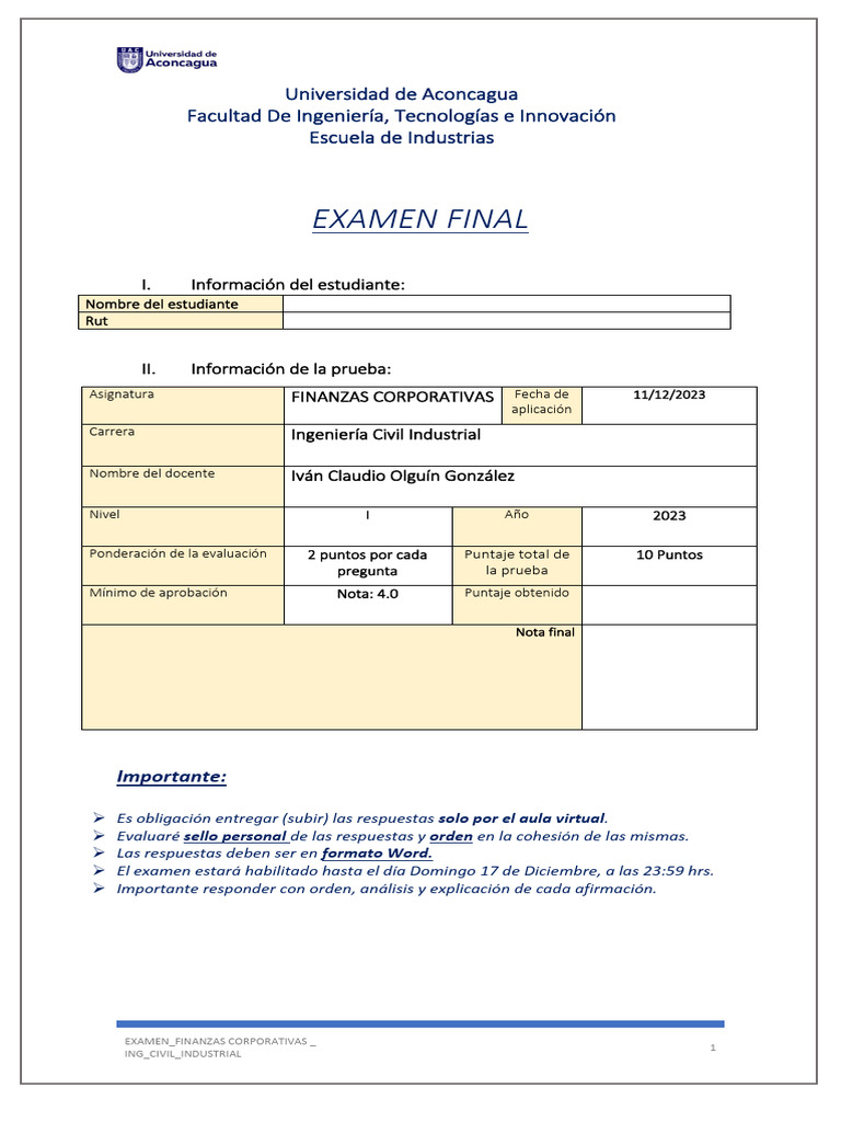 Examen Final de Finanzas Corporativas | PDF | Portafolio (Finanzas ...