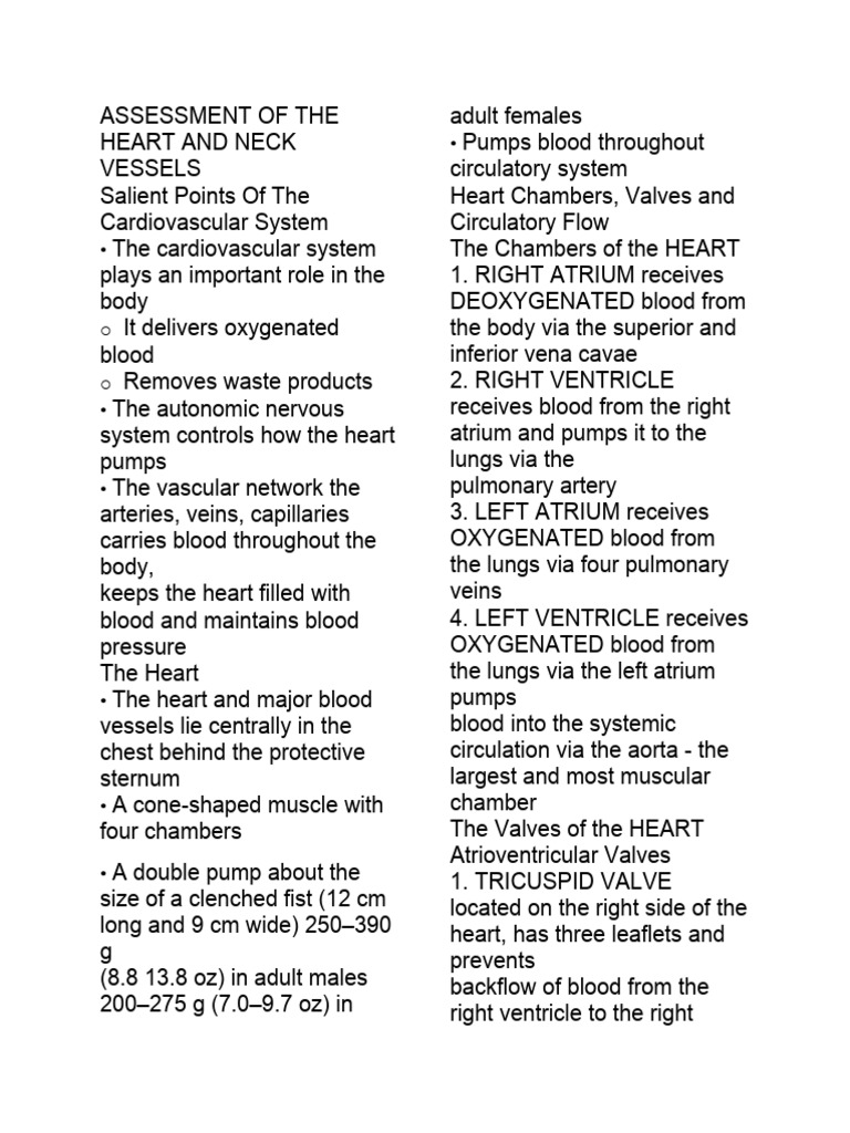 ASSESSMENT OF THE HEART AND NECK VESSELS PDF Heart Valve Heart