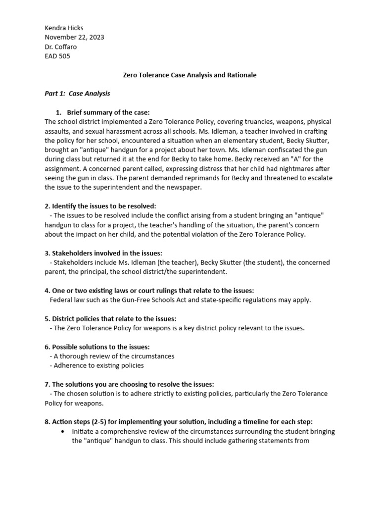 zero tolerance case analysis and rationale | PDF | Policy | Justice