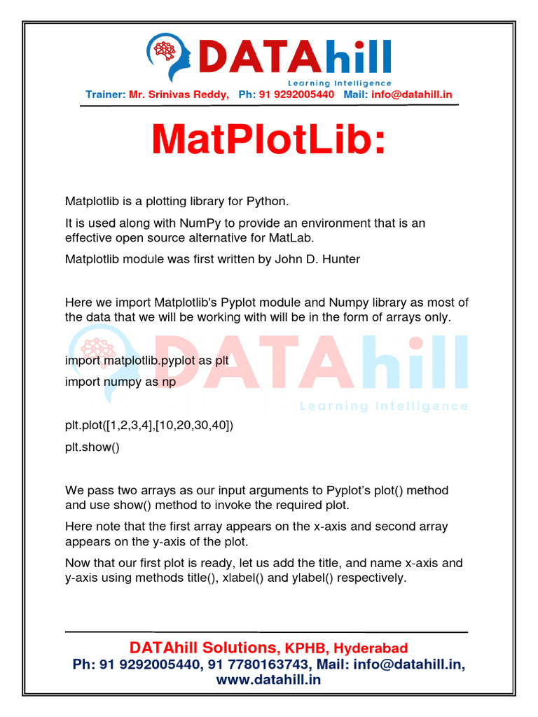 MatPlotLib With Python - DATAhill Solutions | PDF | Cartesian ...