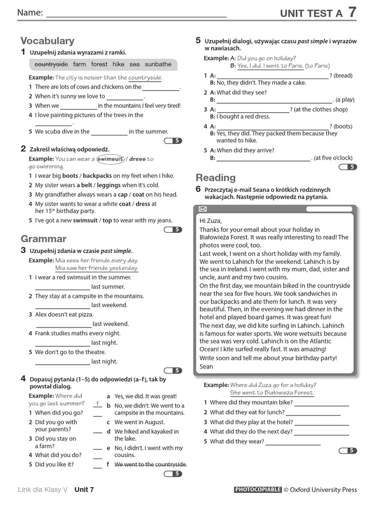 Unit 7 Test for Class 5 | PDF | Language Arts & Discipline