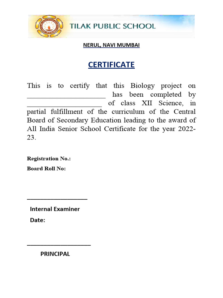 Biology Project Certificate Template | PDF