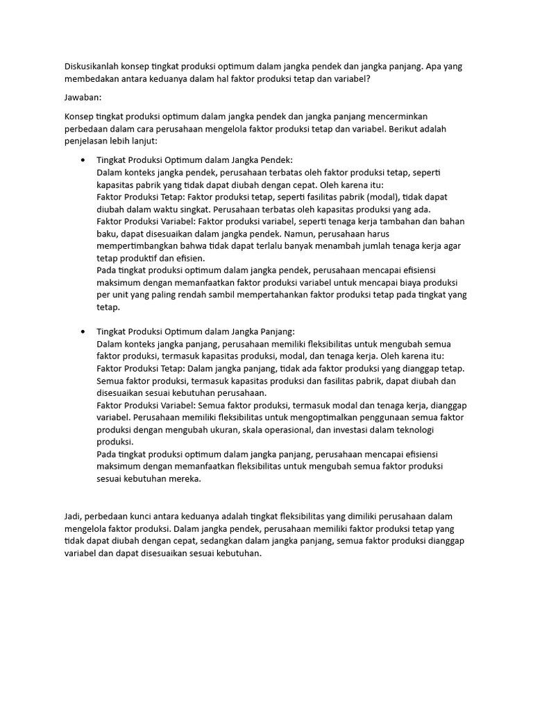 Perbedaan Produksi Optimum Jangka Pendek dan Panjang | PDF | Bisnis