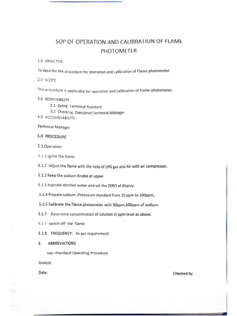 SOP Calibration of Flame Photometer PDF