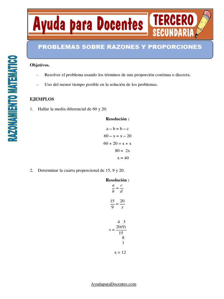 Problemas Sobre Razones y Proporciones para Tercero de Secundaria | PDF