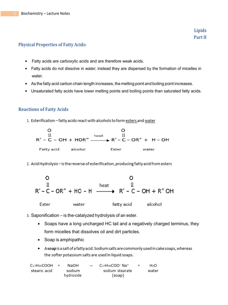 Fatty Acids and Lipid Chemistry Overview | PDF | Lipoprotein | Triglyceride